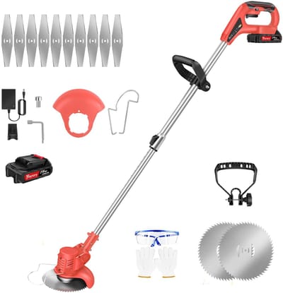 ELEKTRISCHE GRASTRIMMER | Lichtgewicht Onkruidsnijder met Verwisselbare Messen, Beschermuitrusting & Lange Levensduur Accu voor Thuis Tuin