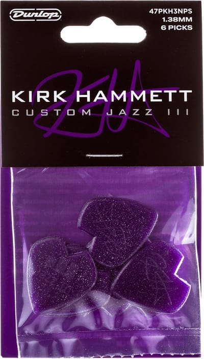 Jim Dunlop Signature - Plectrums - Kirk Hammett Jazz III - Purple Sparkle - Player's Pack 6 Stuks