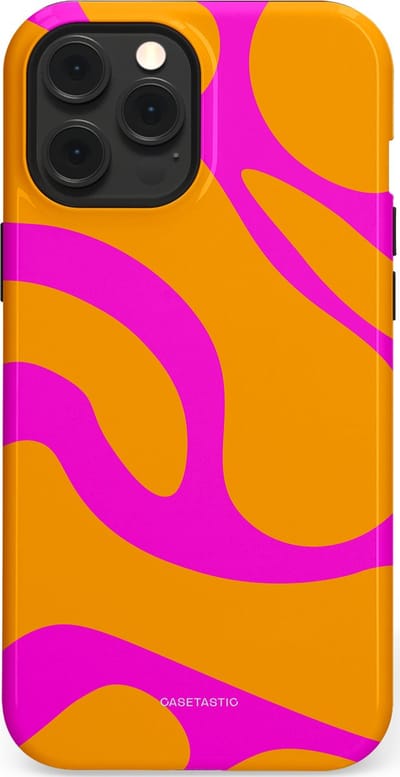 Casetastic Hoesje Geschikt voor Apple iPhone 12 Pro Max Magsafe - Stijlvolle Beschermende Duo-layer Case - Zonnige Zebra Roze-Oranje