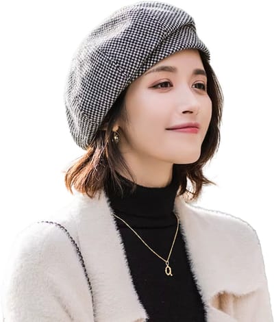 Eenvoudige Vrouwen Baret - Wollen Hoed voor Elegante Dames - Vintage Geruite Achthoekige Pet voor Herfst en Winter - Modieuze Damesaccessoires