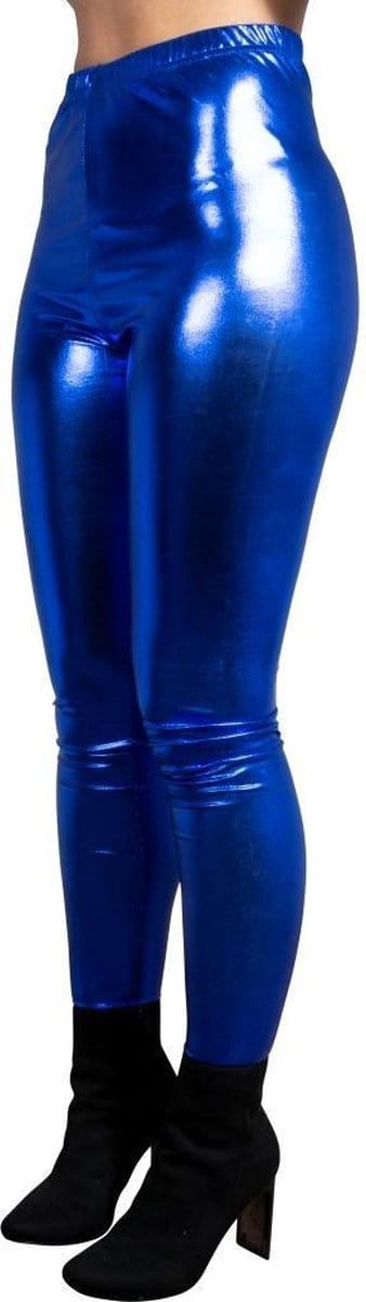 Glanzende legging - Kobalt blauw/ donker blauw - Maat XS – Hoge sluiting - Disco - Festival - Fout feest