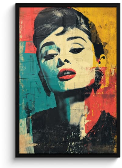 Poster in lijst - Fotolijst 60x90 cm - Posters - Vrouw - Rode lippen - Expressief - Grafisch - Posterlijst zwart - Decoratie - Wanddecoratie woonkamer - Muurdecoratie slaapkamer