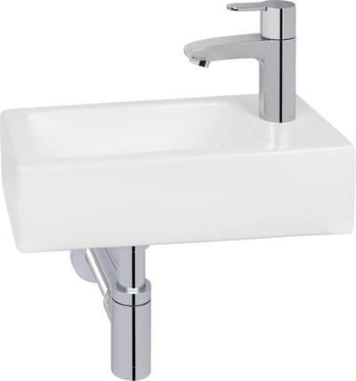 Saqu Trento fonteinset met chromen kraan rechts glanzend wit keramiek