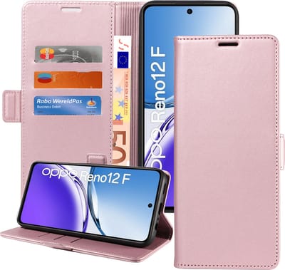 Geschikt voor OPPO Reno12 F 5G Hoesje - Book Case Hoesje - Magnetische Sluiting - Portemonnee Rose