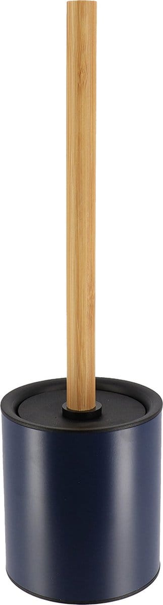 Tendance Badkamer toiletborstel met houder 103 series - blauw - 10 x 37 cm - metaal/bamboe hout