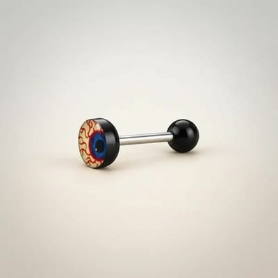 Aramat Jewels | Tongpiercings | Stalen tongpiercing met acryl logo | Doodshoofd | |7mm | Staal | Volwassenen | Verkleurd niet