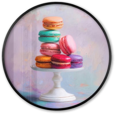 Poster in lijst Rond - Fotolijst 60x60 cm - Posters - Macarons - Schaal - Pastel - Kleurrijk - Ronde posterlijst zwart - Decoratie - Wanddecoratie woonkamer - Muurdecoratie slaapkamer