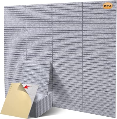 Famanu – 16 stuks geluiddichte wandpanelen voor akoestische behandeling, premium akoestische panelen met wigontwerp, 12x12x0,4 inch, eenvoudig te installeren met lijm, ideaal voor studio's en thuis