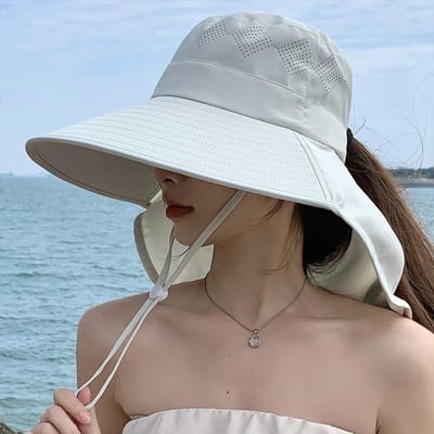 Casual Anti-UV Sjaal Vissershoed Brede Rand Sneldrogende Zonnehoed Ademend Verstelbare Paardenstaart Hoed Zomer gray