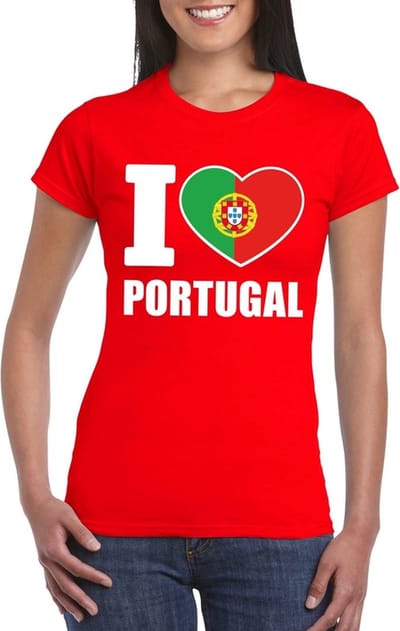 Portugal supporters kleding t-shirt - voor dames - rood - met vlag kleuren print - korte mouwen S