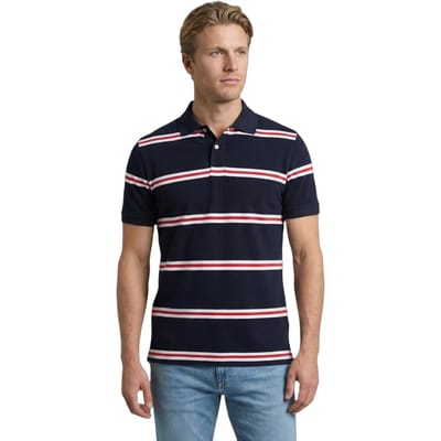 McGregor Pique 3 Colour Stripe Polo Navy Size: S | Polo Shirts Outlet | Heren | Wit