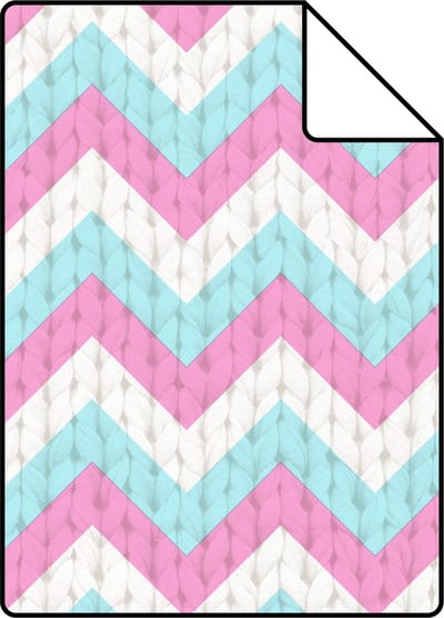 Proefstaal ESTAhome behang zigzag motief turquoise en roze - 26.5 x 21 cm - 138136-S