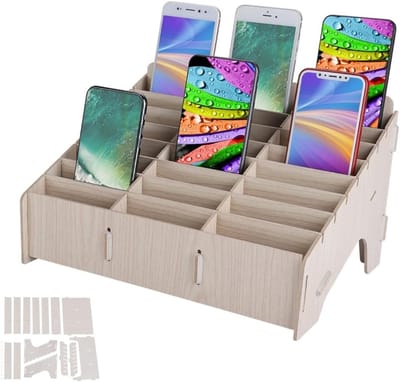 Opbergdoos met 24 Compartimenten voor Kantoor en School, Organizer voor Pennen, Sleutels en Accessoires, Beige Houten Grid Design