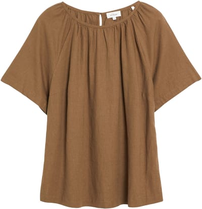 Korte Mouwen Linnen Mix Blouse met Plooien en Strik Dames s.Oliver