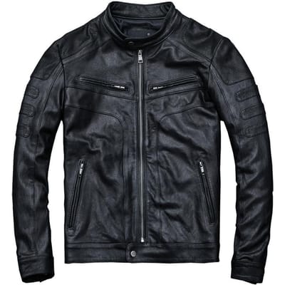 Leren Jack van Schapenvacht voor Jonge Mannen Slank Staande Kraag Leren Jack XXXXL zwart