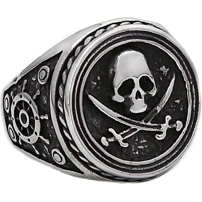Vintage Unieke Dubbele Mes Piraten Schedel Ring Gothic Roestvrij Staal Schedel Ring voor Mannen Jongens Amulet Sieraden Cadeau Dropshipping 8 gray