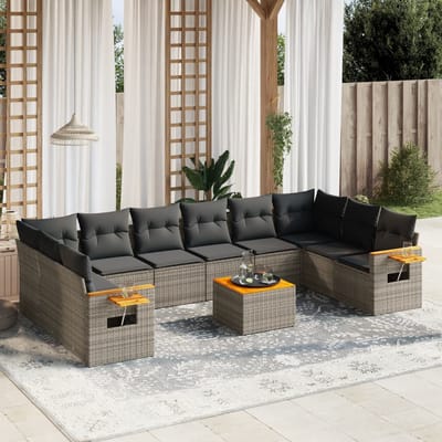 vidaXL - 11-delige - Loungeset - met - kussens - poly - rattan - grijs