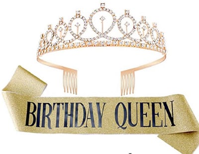 Setje Birthday Queen – Verjaardagskroon en Sjerp – Goud – Luxe Verjaardag Accessoire Set – Kroon + Sjerp voor Dames – Feestartikelen