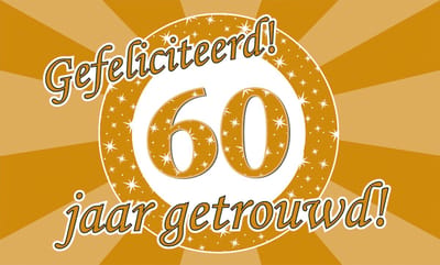LUQ – Gevelvlag 60 Jaar Getrouwd – 150x90cm – XXL Polyester Vlag – Binnen & Buiten Versiering – Direct Ophangen