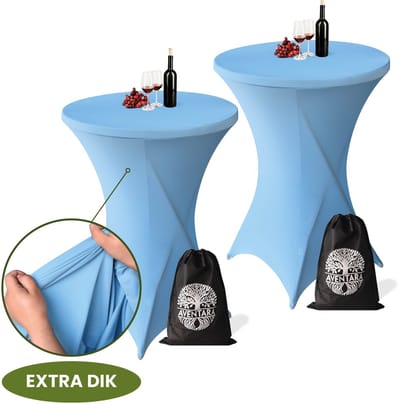 Statafelrok Licht Blauw x 2 – ∅80-85 x 110 cm – Premium Stretch Stof – Kras- en Kreukvrije Hoes – Statafelhoes Extra Dik Inclusief Opbergtas – Statafelrokken Geschikt voor Horeca, Recepties en Evenementen