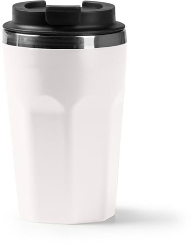 Dubbelwandige Thermosbeker - Beige - Binnenkant van 304 roestvrijstaal, buitenkant van gerecycled PP. Afgeschuind ontwerp. Inhoud: 400 ml.