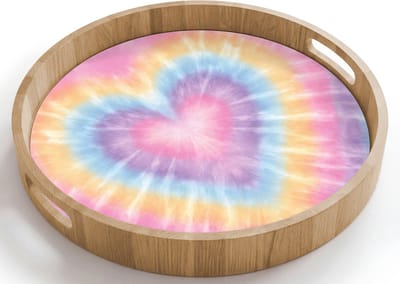 Dienblad rond 40x40 cm - Schootdienblad hout - Hartvorm - Pastelkleuren - Tie Dye - Borrelplank rechthoek - Plateau houten dienbladen