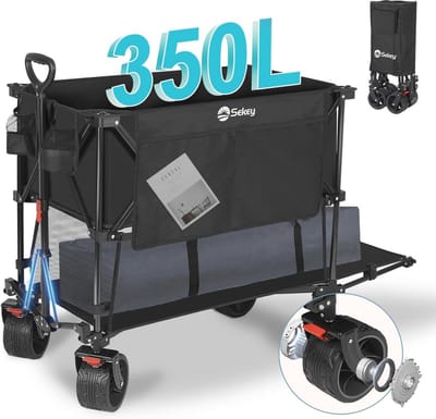 Opvouwbare Bolderkar 350L met Extra Brede Banden - 150KG Capaciteit - Strandkar & Transportkar - Zwart