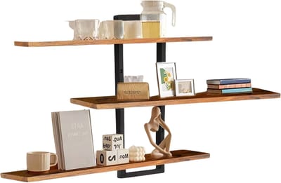 Noventra - Wandplank - Zwevende Wandplank - Wandrek - Wandplanken - Verstelbare Wandplank - Industrieel - Houtlook - Metaal - 52,4 x 14,5 x 48,4 cm