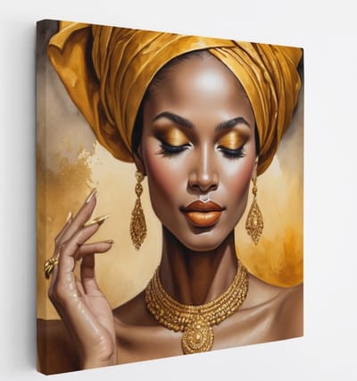 Saammp Canvas Schilderij - Abstract - goude sieraden - Vrouw - Goud - 20x20 - Foto op canvas - Wanddecoratie - Muurdecoratie Woonkamer - Slaapkamer decoratie - Canvas Print