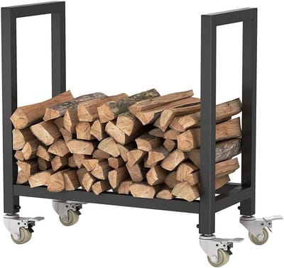Brandhoutrek Metaal - Haardhouthouder - Opslag Haardhout - Met Verrijdbaar - 64x30x67 cm - Zwart