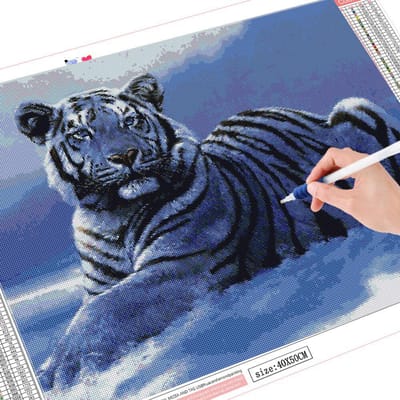 Kit d'Artisanat Peinture Diamant 5D DIY Tigre Broderie Diamant Carré Complet Animal Strass Art Hiver Décoration de Maison Full Round 20X30CM black