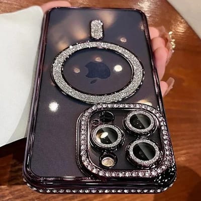 Nieuwe Mode Glitter Diamant Transparant Hoesje Voor iPhone 16 15 14 Plus 13 12 11 Pro Max Magnetisch Draadloos Opladen Achterkant For iPhone 12 Pro