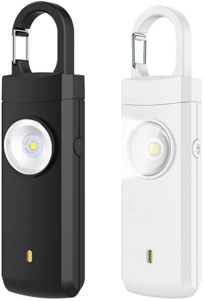 Alarm - Persoonlijke Alarm - 130 Db Geluid En Felle Flits - Persoonlijke Veiligheidsalarm - Zelfverdediging Sleutelhanger - Persoonlijke Bescherming - Senioren Alarm – Draagbaar Veiligheidsalarm - Wit, Zwart