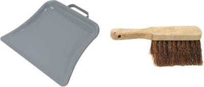 Betra Brede metalen stofblik met beugelgreep - houten handveger van kokosvezels - 22,5 x 32 cm - voor buiten