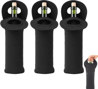 Dailygoods- Wijnkoeltas - Herbruikbare Neopreen - Handvat - Bescherming voor Wijnflessen - Reisaccessoire - Set van 3 - Wijnfles Tas