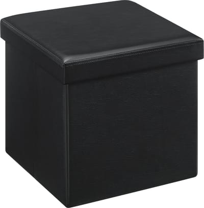 ACAZA Poef - Hocker - Opvouwbaar - 38 x 38 x 38 cm - Zwart - Lederen Poef - Opberger