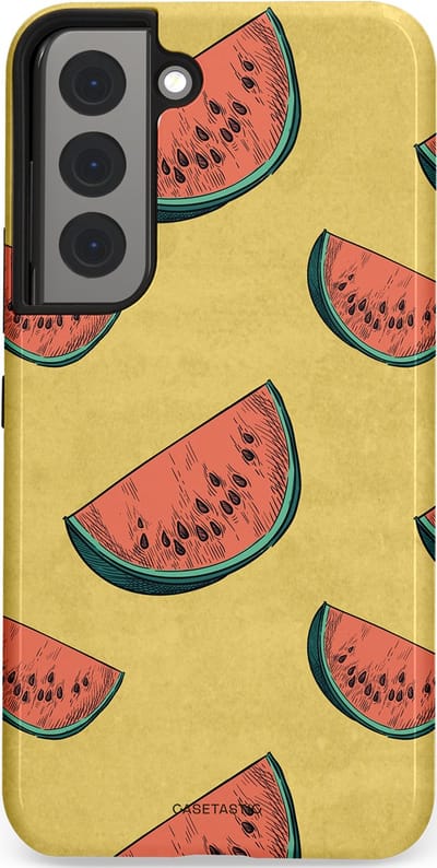 Casetastic Hoesje Geschikt voor Samsung S22 - Stijlvolle Beschermende Duo-layer Case - Retro Meloengeel