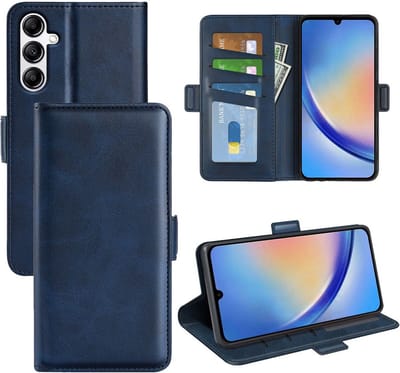 MobyDefend Hoesje - Geschikt voor Samsung Galaxy A34 - Luxe Wallet Book Case (Sluiting Zijkant) - Blauw