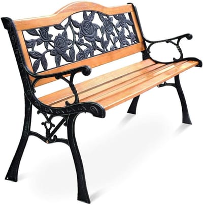 Tuinbank - Buitenbank Patio - Buiten Zitten - Gietijzer Hardhout - 126 cm - Bruin