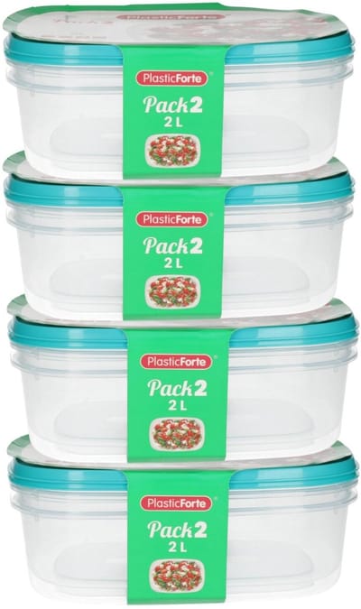 Plasticforte Vershoudbakjes - 8x stuks - 2 liter - herbruikbaar - transparant/blauw - kunststof - magnetron - vriezer