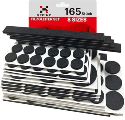 Zelfklevende Viltglijders voor Stoelen - 165 Stuks in 8 Maten - Vloerbescherming en Geluidsdemping - 3 mm Dikke Meubelglijders in Zwart