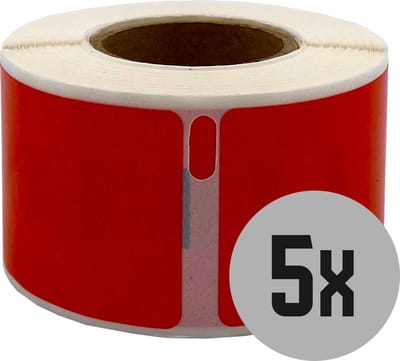 DULA Dymo kompatible Etiketten, S0722370 99010, 28 x 89, Rot, Permanent, 5 Rollen, 130 Etiketten pro Rolle