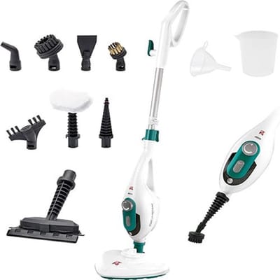 Steamclean Multi10 Max – 10-in-1 Stoomreiniger 1500W – 10 sec Opwarmtijd – 380 ml Reservoir – Reiniging Zonder Middelen – Triangel Vloerkop – Inclusief 10 Accessoires (Wit)