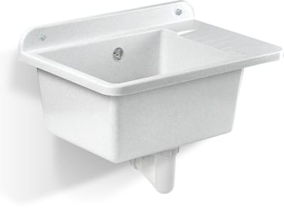 GOSPO Gootsteen van polypropyleen, 50,5 x 34 x 26,5 cm, huishoudelijke spoelbak, spoelbak met professionele sifon en montageset, wastafel (wit)