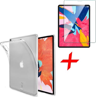 Transparant Hoesje geschikt voor Apple iPad Pro 12.9 (2018) - Siliconen Soft TPU Gel Case + Tempered Glass Screenprotector iCall