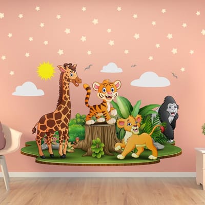 Muurstickers - Afrikaanse babydieren - Zelfklevende stickers - 110x165cm