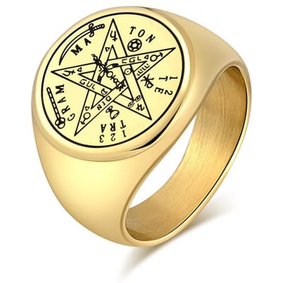 Joodse Tetragrammaton Hebreeuwse Pentagram Ringen Roestvrij Staal Pentakel Ring voor Mannen Hekserij Kracht Bescherming Amulet Sieraden 15