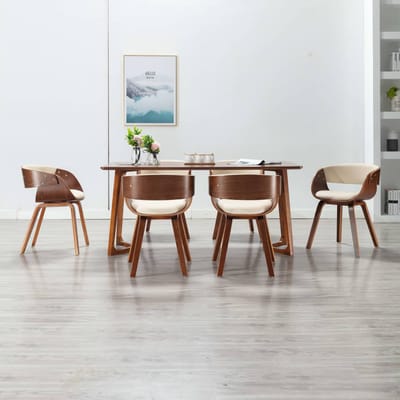 vidaXL - Eetkamerstoelen - 6 - st - gebogen - hout - en - kunstleer - crème