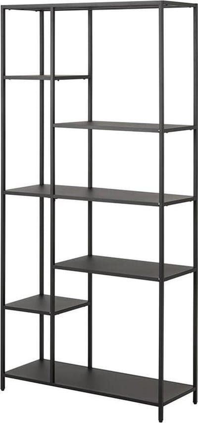 Lisomme Roy Boekenkast Zwart - Metaal - Industrieel - Open Kast met Vakken - Wandkast - Asymmetrisch - 79,5 x 30 x 165 cm