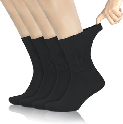 GoWith - katoen sokken - diabetes sokken - 4 paar - warme sokken - thermosokken - huissokken - sokken heren - dames sokken - cadeau sokken - kleur zwart - maat 43-46
